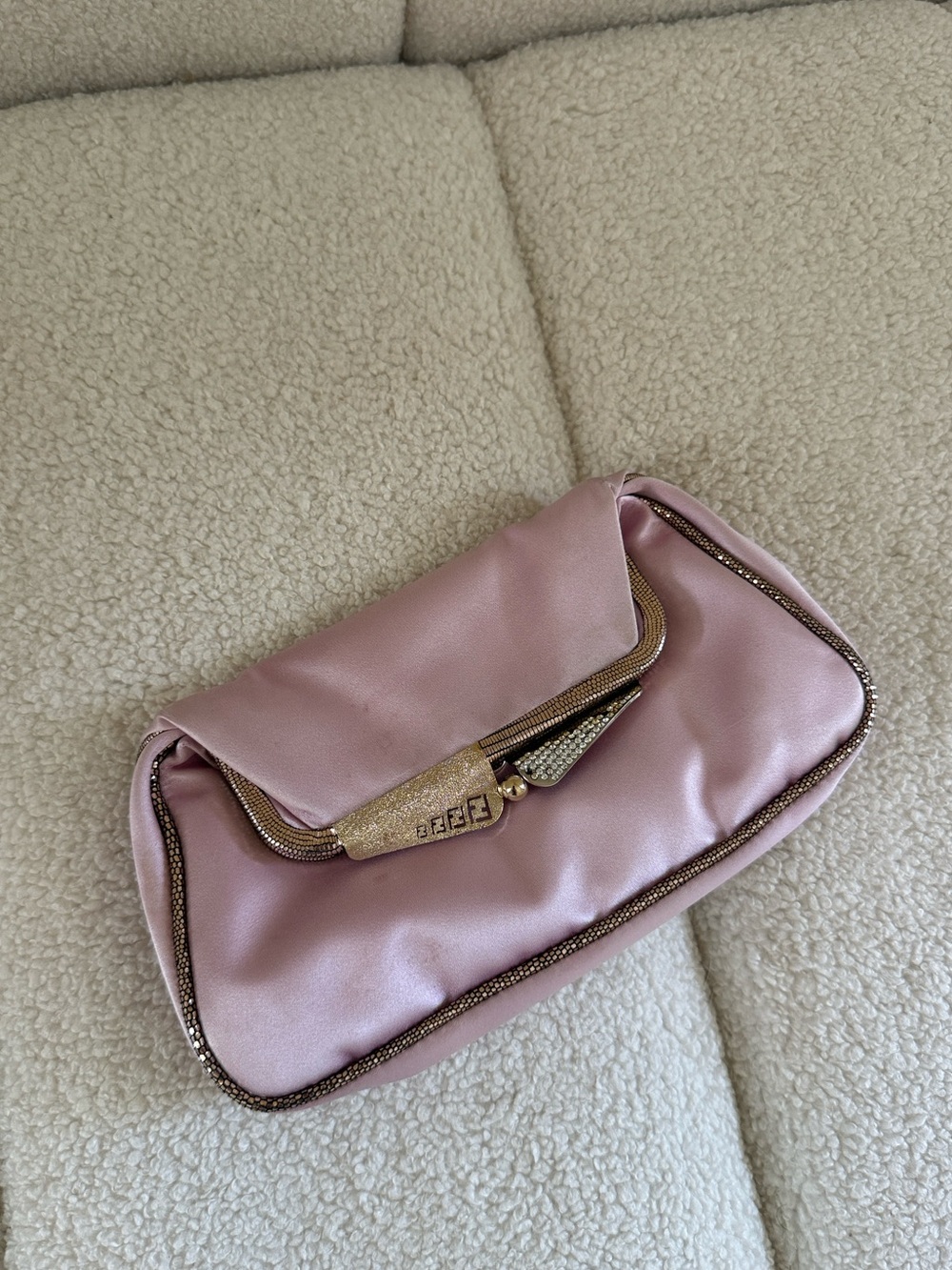 Fendi Borderline Clutch Bag in Pink Satin & Python Trim